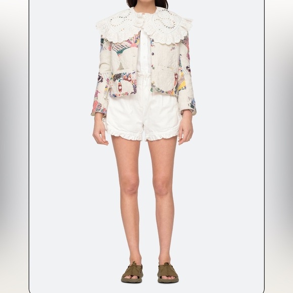 Sea New York Doris Paperbag White Denim Ruffle Shorts Size 0 - Picture 3 of 6